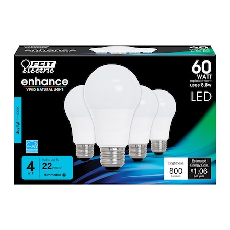 Feit Electric Feit A19 E26 (Medium) LED Bulb Daylight 60 Watt Equivalence 4 pk OM60DM/950CA/4